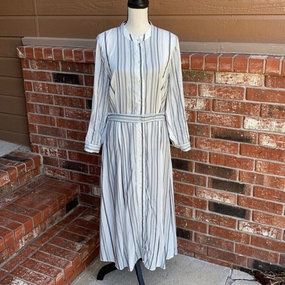 Court & Rowe Jamesport Shirtdress 12 NWT Ecru Striped Midi Rayon Dark Academia